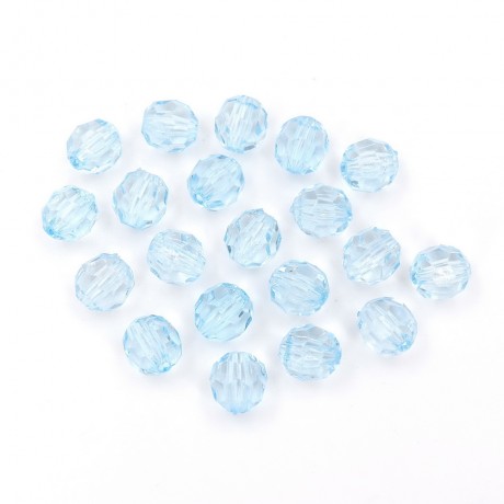 20 perles rondes à facettes en acrylique 10mm bleu