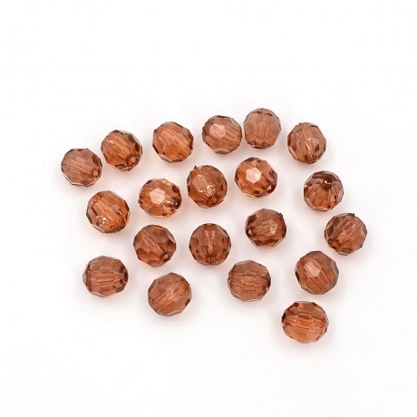 20 perles rondes à facettes en acrylique 10mm marron