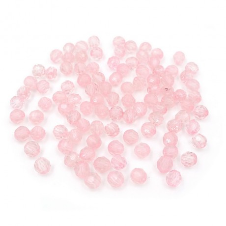 100 perles rondes à facettes en acrylique 6mm rose