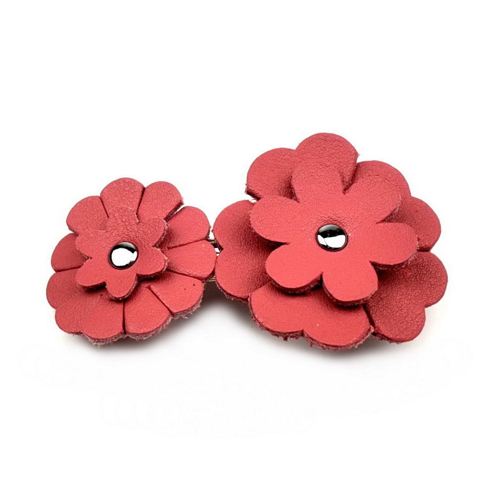 Barrette 2 fleurs cuir