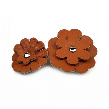 Barrette 2 fleurs cuir
