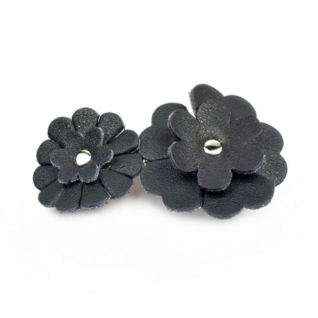Barrette 2 fleurs cuir