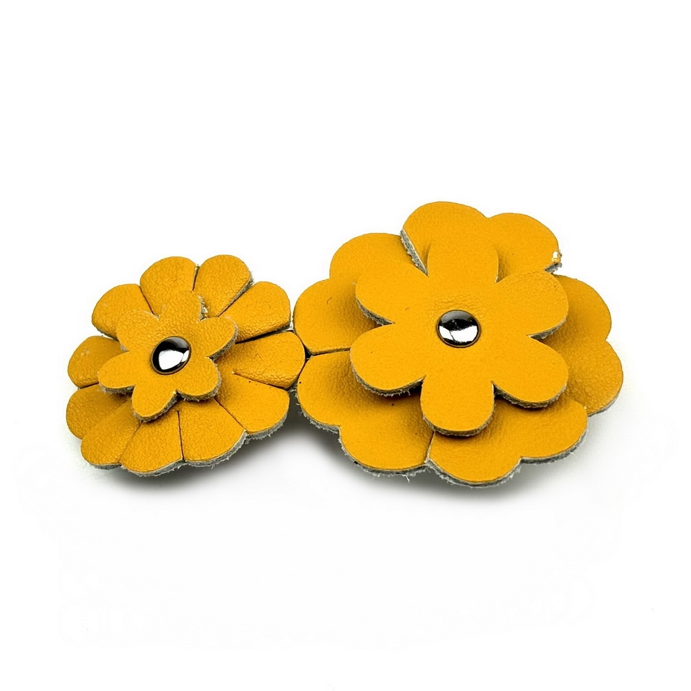 Barrette 2 fleurs cuir