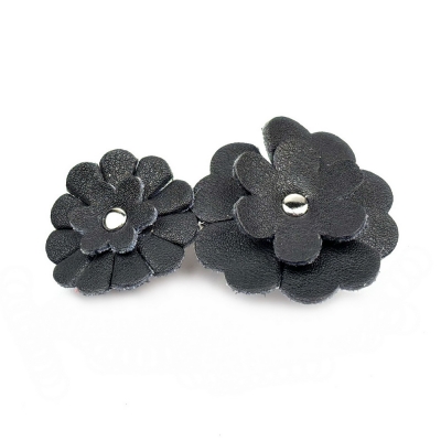 Barrette 2 fleurs cuir