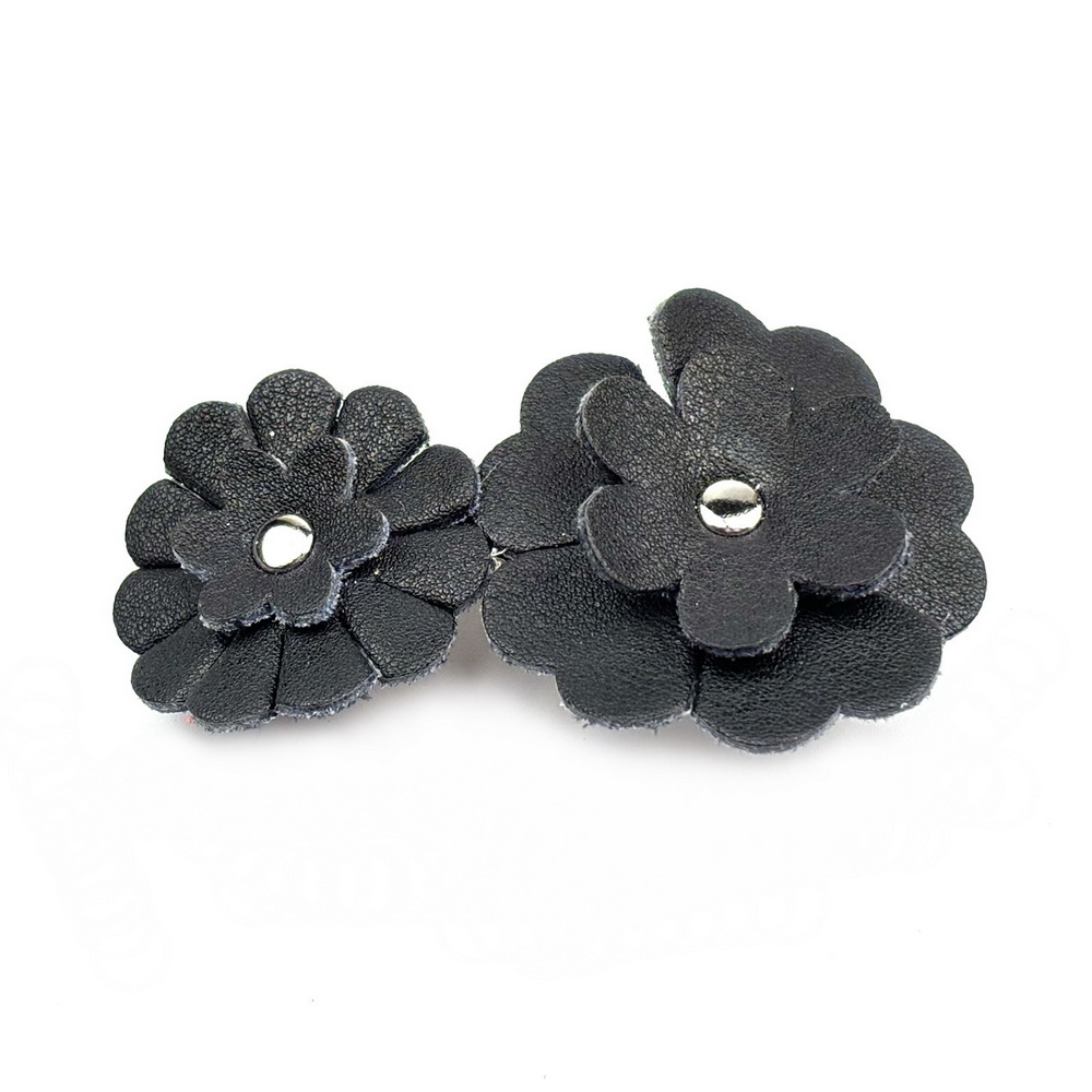 Barrette 2 fleurs cuir