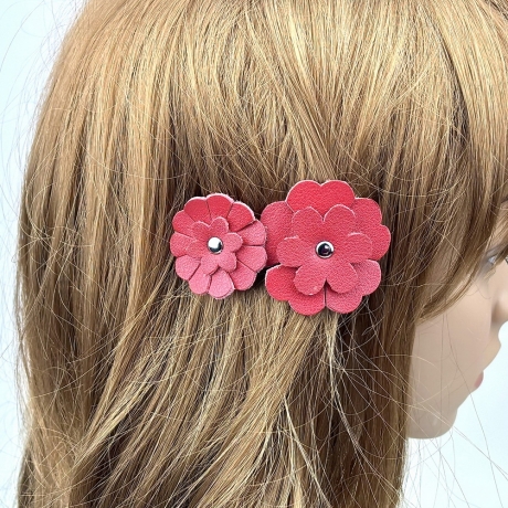 Barrette 2 fleurs cuir