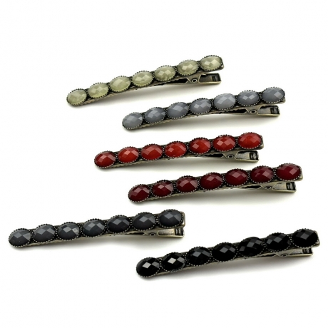 Pince cheveux crocodile avec perles à facettes style antique 6cm