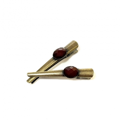 2 pinces cheveux crocodile antique 4.5cm avec perle à facette