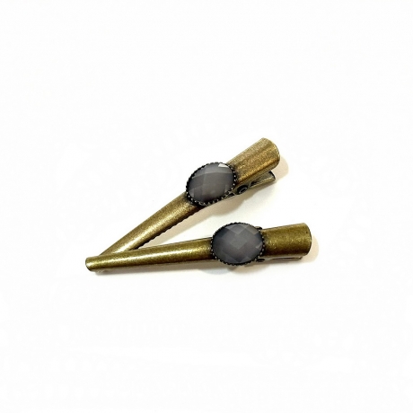 2 pinces cheveux crocodile antique 4.5cm avec perle à facette