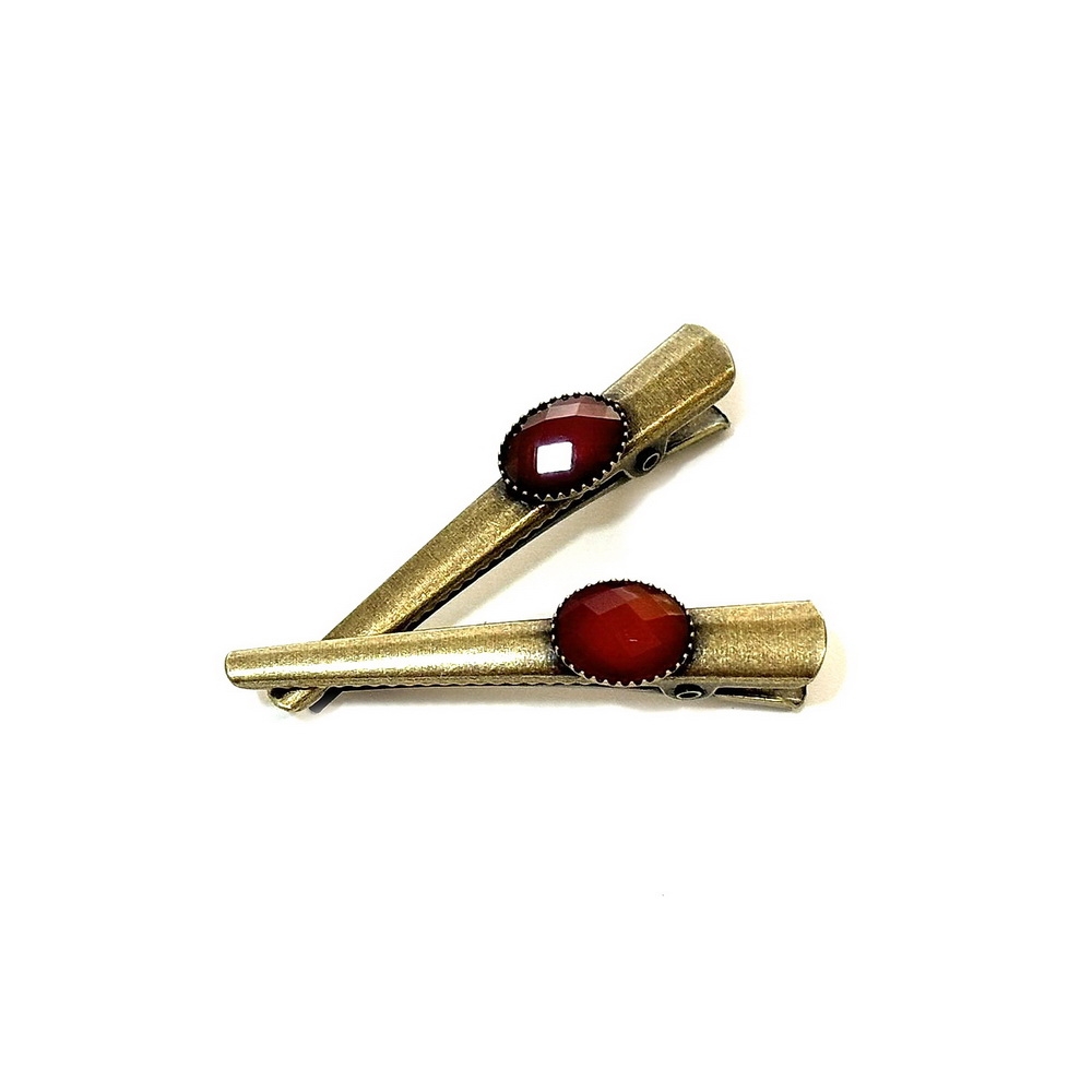 2 pinces cheveux crocodile antique 4.5cm avec perle à facette