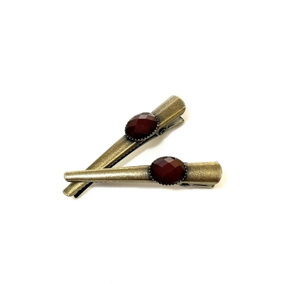 2 pinces cheveux crocodile antique 4.5cm avec perle à facette