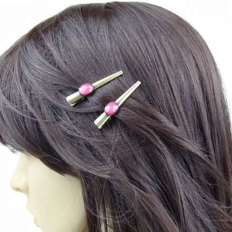 2 pinces cheveux crocodile antique 4.5cm avec perle à facette