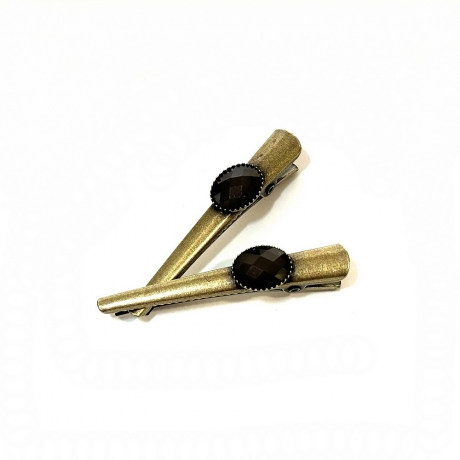 2 pinces cheveux crocodile antique 4.5cm avec perle à facette