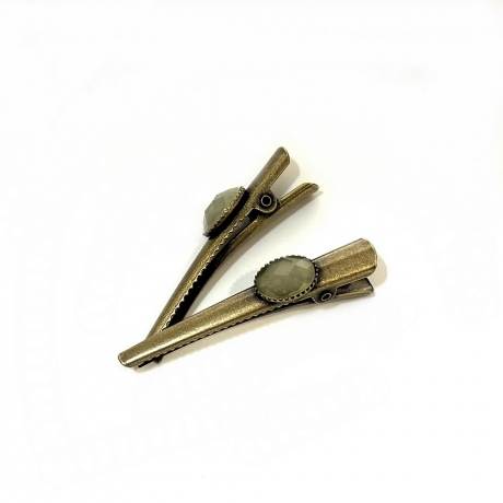 2 pinces cheveux crocodile antique 4.5cm avec perle à facette