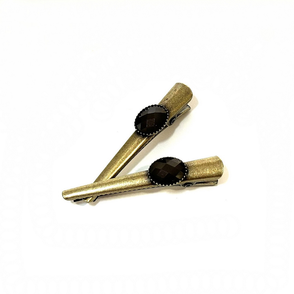 2 pinces cheveux crocodile antique 4.5cm avec perle à facette 2 pinces cheveux crocodile antique 4.5cm avec perle à facette