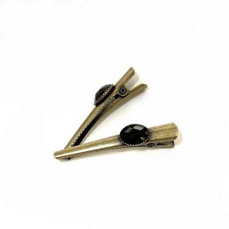 2 pinces cheveux crocodile antique 4.5cm avec perle à facette