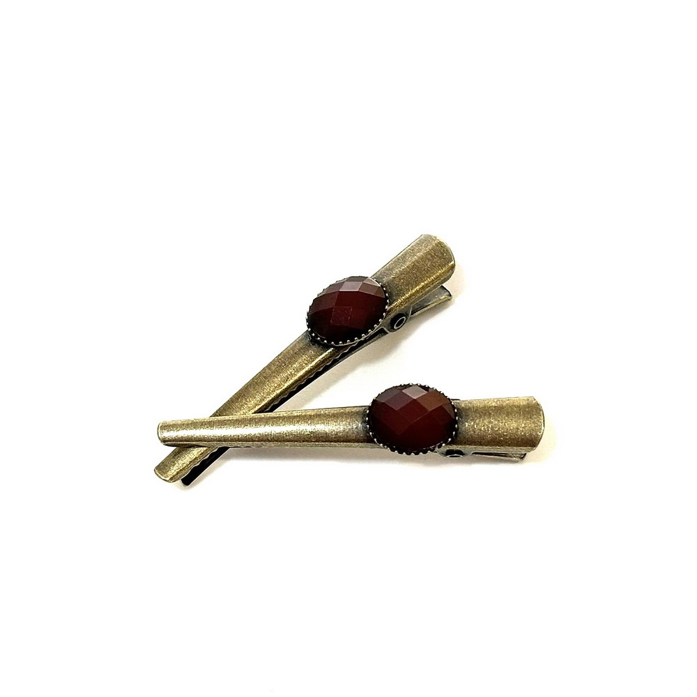 2 pinces cheveux crocodile antique 4.5cm avec perle à facette