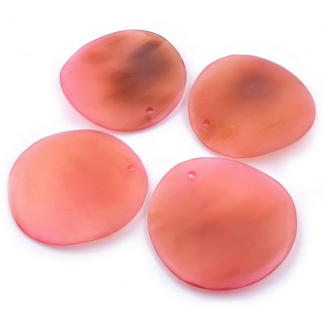 4 perles pendentif rondes plates en résine 53mm - rouge