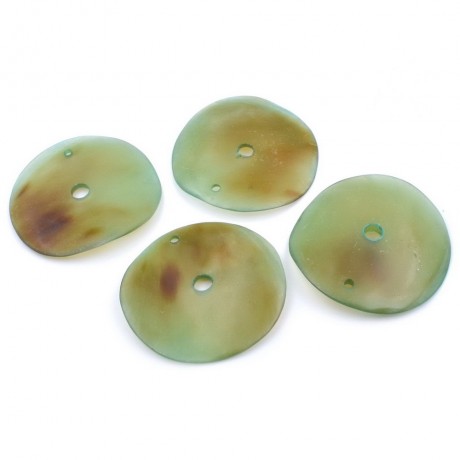 4 perles pendentif rondes plates en résine 53mm - vert brun