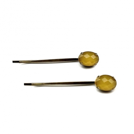 Lot de 2 pinces cheveux antique 5cm avec perle ovale à facette