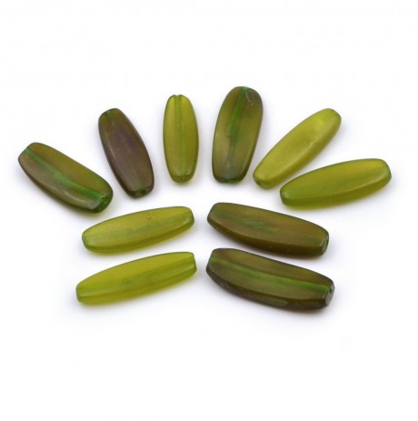 10 perles ovales plates en résine 28x9mm - vert olive