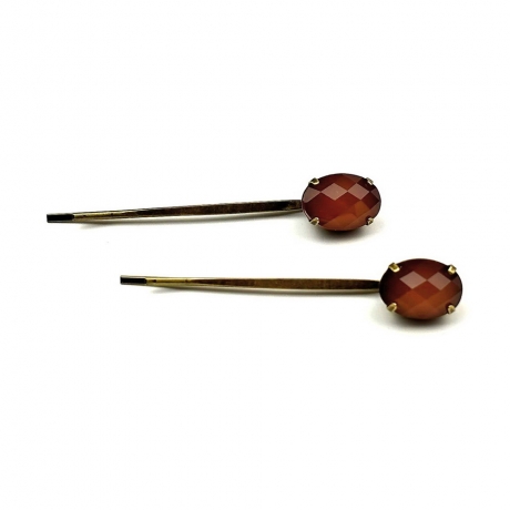 Lot de 2 pinces cheveux antique 5cm avec perle ovale à facette