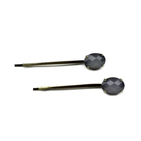 Lot de 2 pinces cheveux antique 5cm avec perle ovale à facette