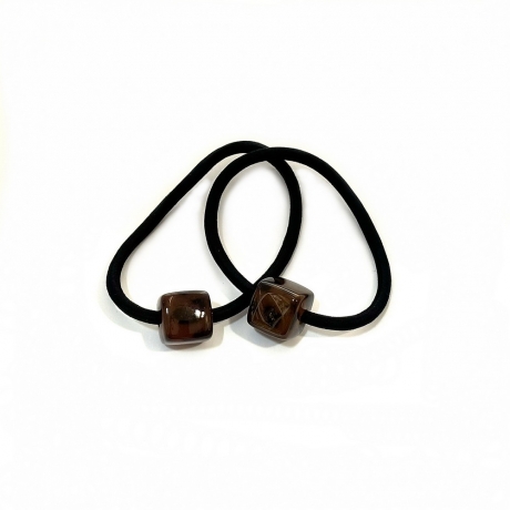 2 élastiques cheveux ou bracelet noir avec perle carré léopard