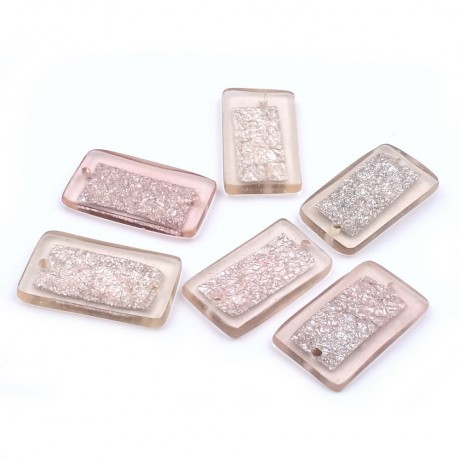 6 perles rectangulaires plates en polyrésine 18x32mm - rose