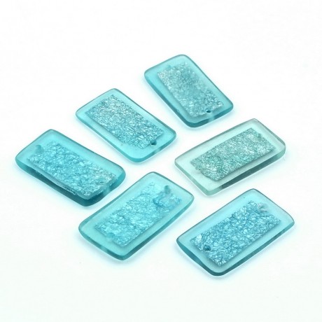 6 perles rectangulaires plates en polyrésine 18x32mm - bleu