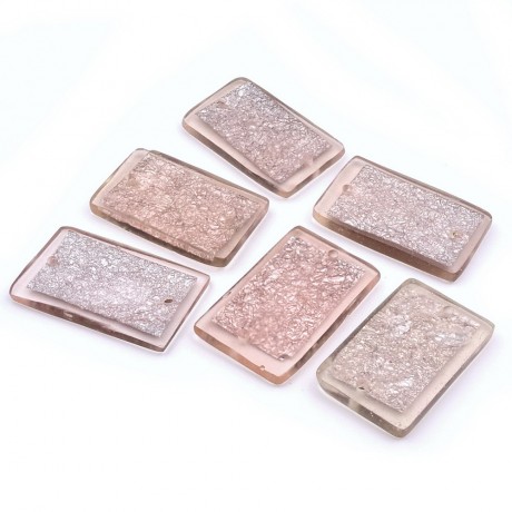 6 perles rectangulaires plates en polyrésine 24x39mm - rose