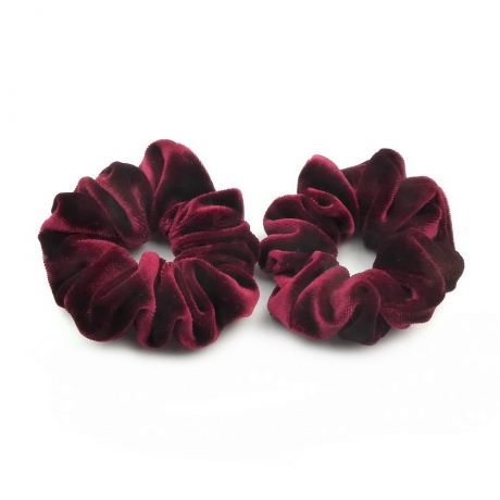 Lot de 2 chouchous velours 8cm - bordeaux