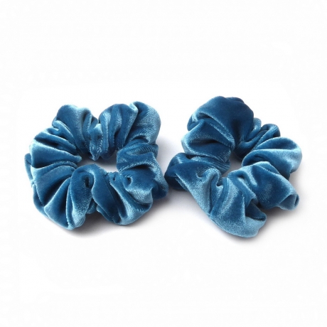 Lot de 2 chouchous velours 8cm - bleu denim