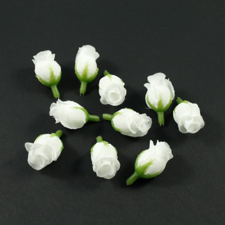 Lot de 10 fleurs blanches bouton de rose sans tige - blanc