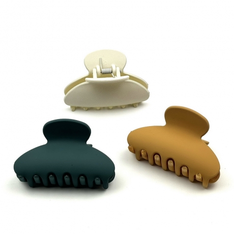Lot de 3 pinces cheveux mat 7cm - crème moutarde vert