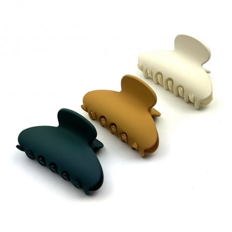 Lot de 3 pinces cheveux mat 7cm - crème moutarde vert