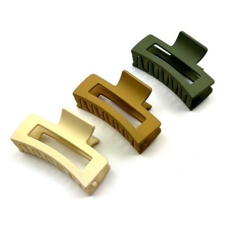 Lot de 3 pinces cheveux mat 7cm - crème moutarde vert