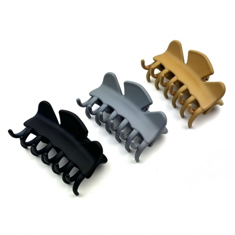 Lot de 3 pinces cheveux mat 6.5cm - noir gris moutarde