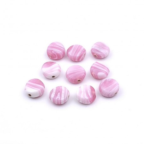 10 perles rondes plates en céramique 13x5mm - rose
