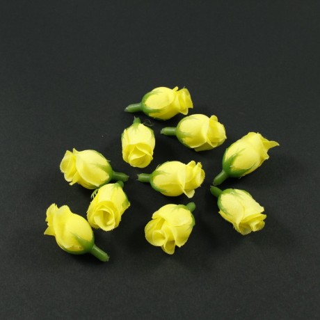 Lot de 10 fleurs jaunes bouton de rose sans tige - jaune