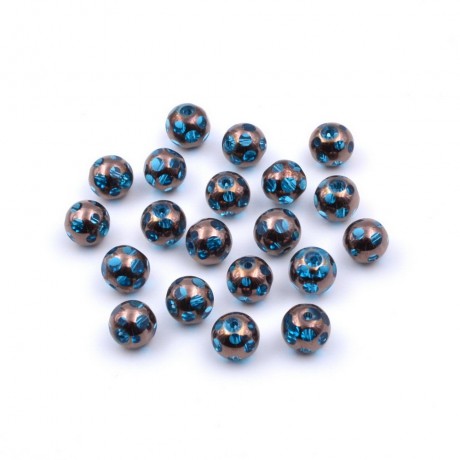 20 perles rondes pois bleu en verre 8mm