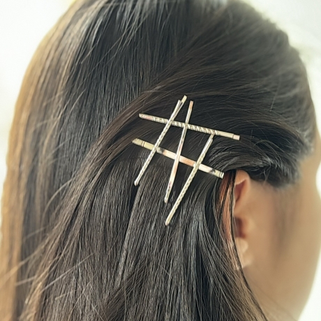 Pince cheveux fantaisie quadrillage 5cm - doré