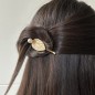 Pince cheveux feuille et perle, 6.5cm - doré