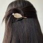 Pince cheveux feuille et perle, 6.5cm - doré
