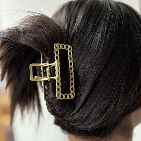 Pince cheveux métal chaine 7cm - doré mat