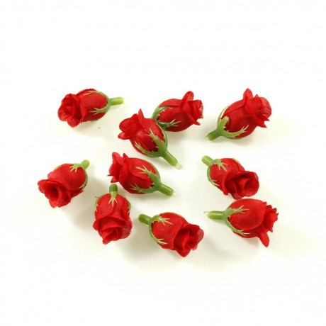 Lot de 10 fleurs rouges bouton de rose sans tige - rouge