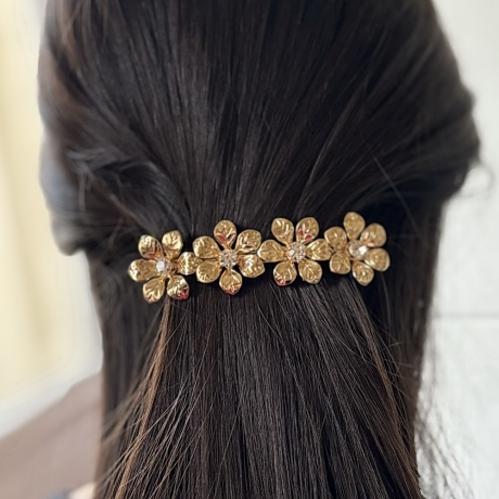 Barrette cheveux fleurs 9.5cm, en métal - doré