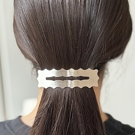 Barrette cheveux rectangulaire dentelée 8.7cm, métal brossé - argenté