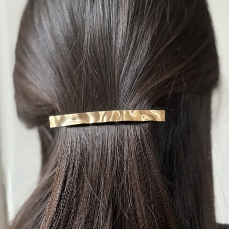 Barrette fine design martelé en métal 8.5cm - doré
