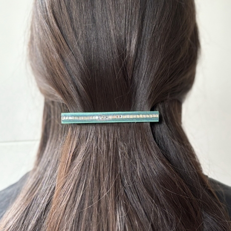 Barrette cheveux longue 9.5cm chaine et strass - bleu canard